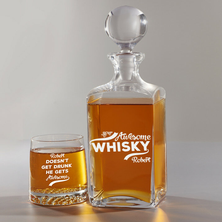Awesome whisky - Graviruotų grafino ir viskio taurių rinkinys