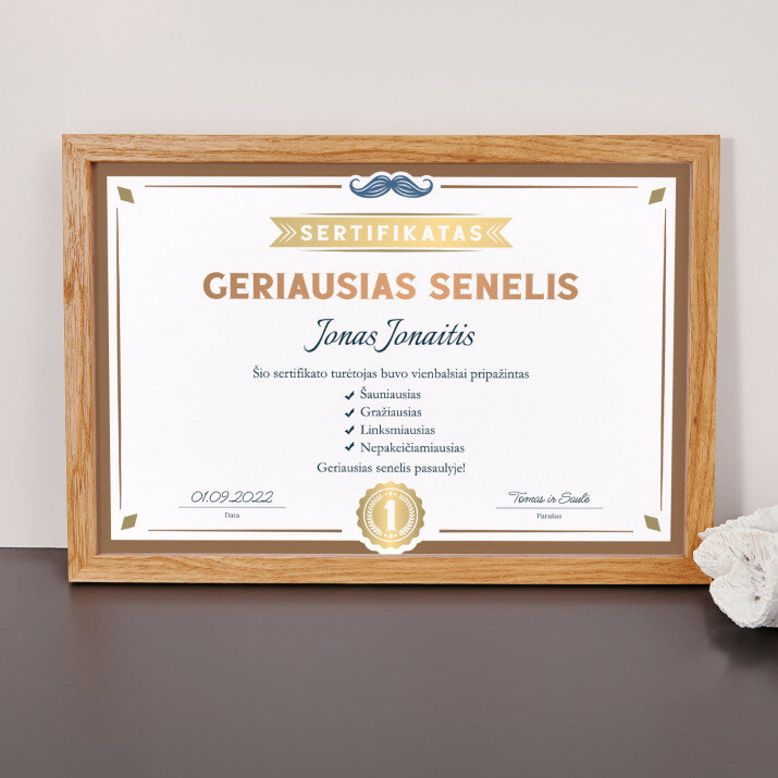 geriausias senelis - Sertifikas