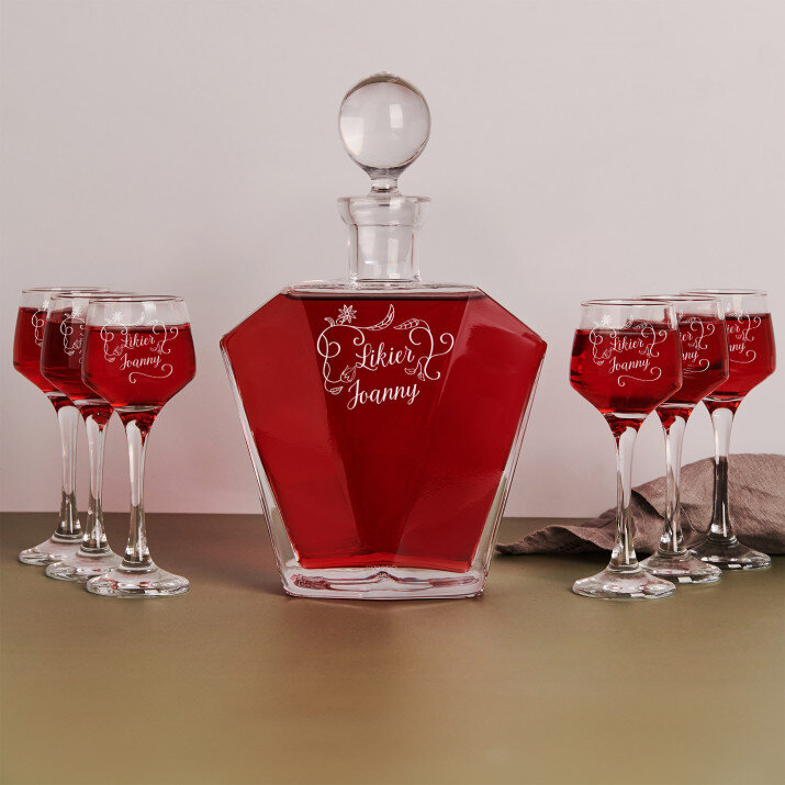 Floral - rinkinys: Graviruotas grafinas ir taurės