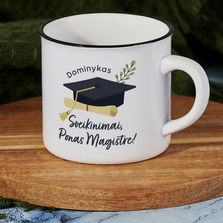 Sveikinimai ponas magistre - Keramikinis puodelis su juodu apvadu
