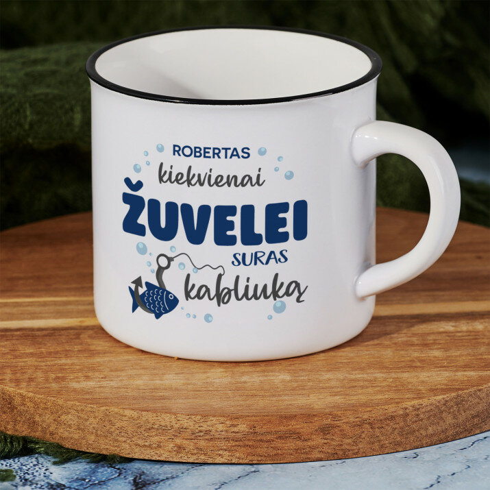 Kabliukas - Keramikinis puodelis su juodu apvadu