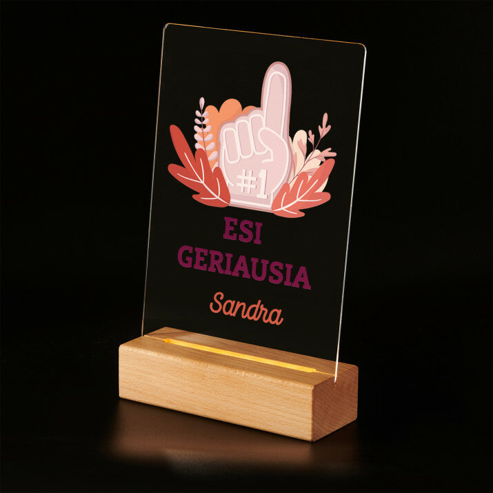 Esi geriausia - Spauda ant akrilinio stiklo su LED stovu