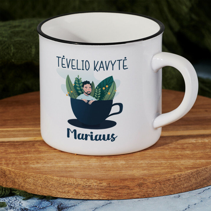 Tėvelio kavytė - Keramikinis puodelis su juodu apvadu