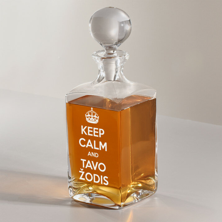 Keep calm - Graviruotas viskio grafinas