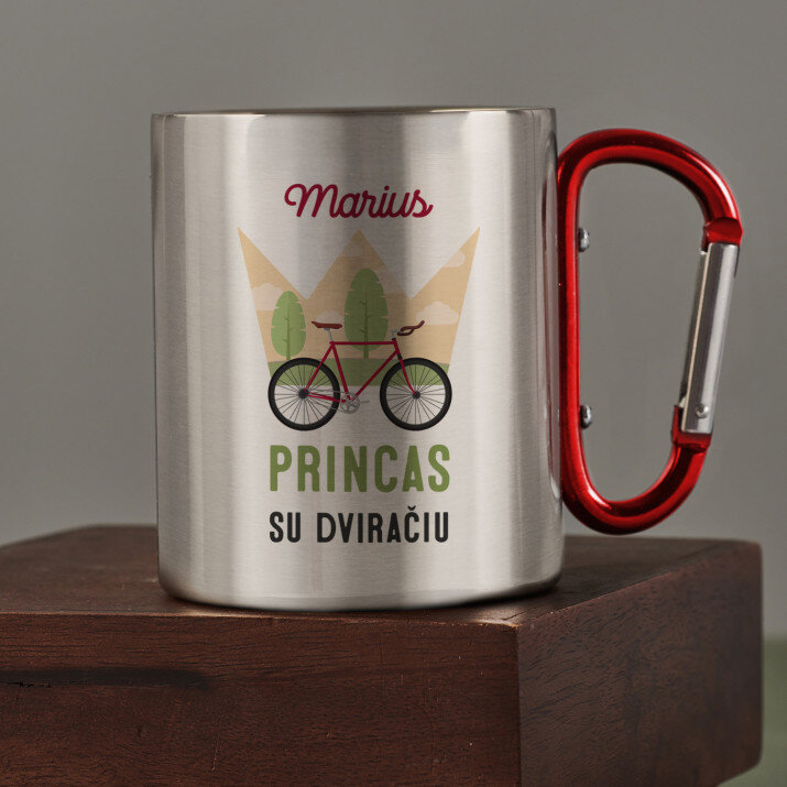 princas su dviračiu - Metalinis puodelis su karabinu princas su dviračiu - Metalinis puodelis su karabinu