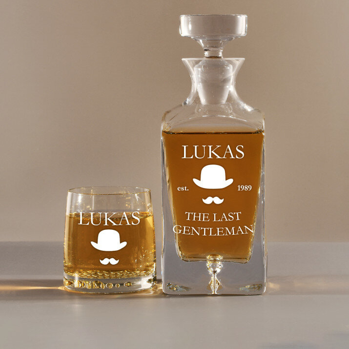 Last gentleman - Graviruotų grafino ir viskio taurių rinkinys