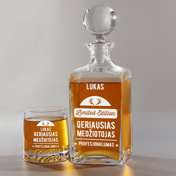 Limited edition - Graviruotų grafino ir viskio taurių rinkinys