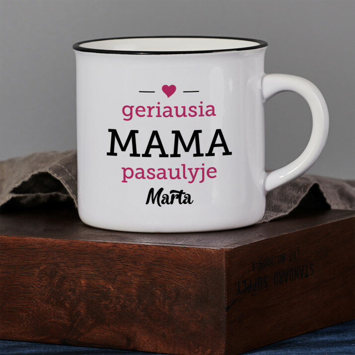 Mama - Keramikinis puodelis su juodu apvadu