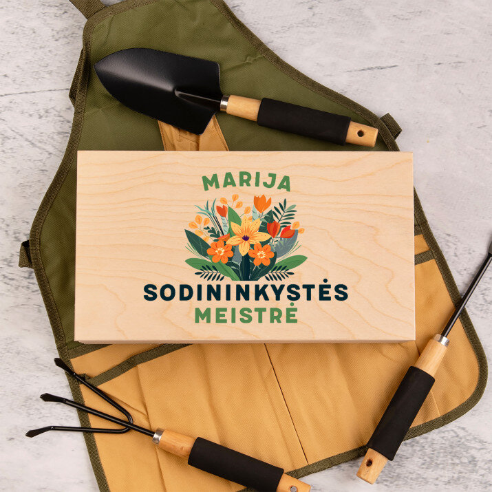 Sodininkystės meistrė - Sodo įrankių rinkinys su prijuoste