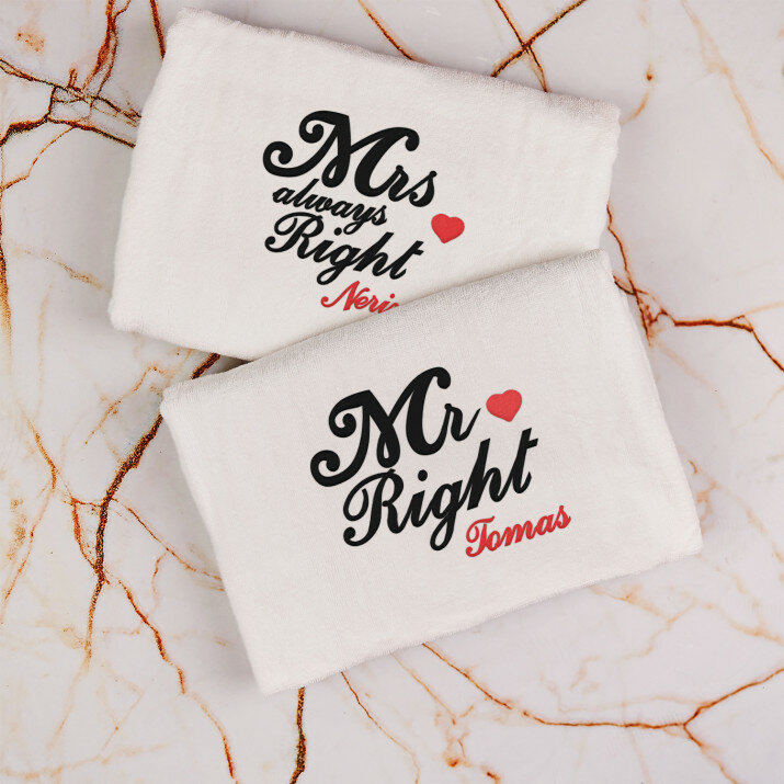 Mr & Mrs always right - DVIEJŲ SIUVINĖTŲ RANKŠLUOSČIŲ RINKINYS