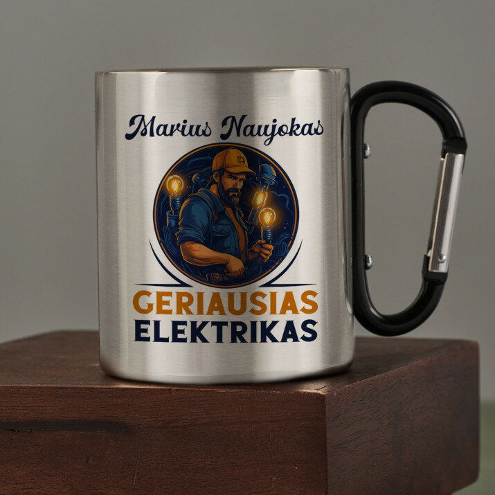 Geriausias elektrikas - Metalinis puodelis su karabinu