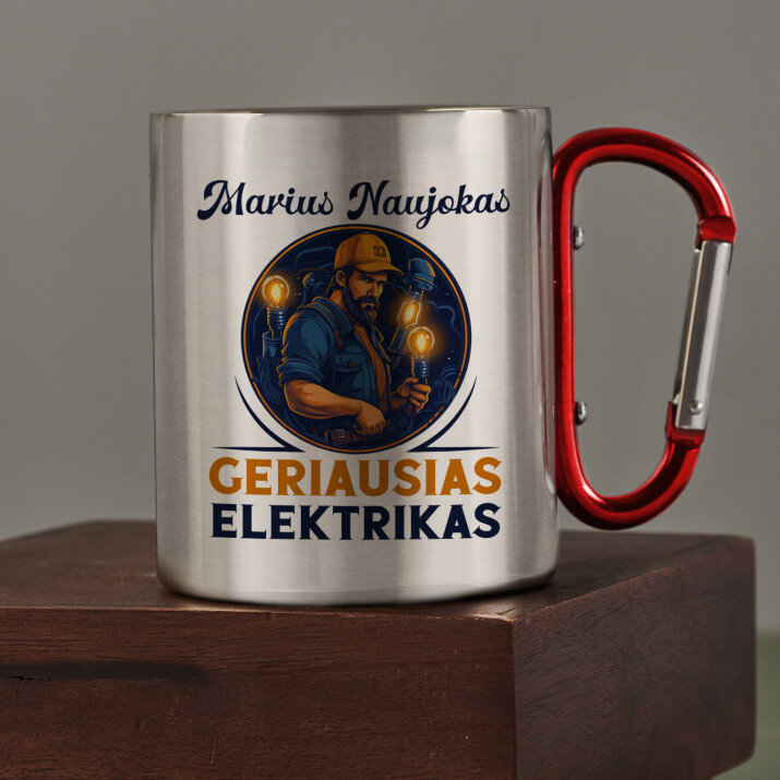 Geriausias elektrikas - Metalinis puodelis su karabinu Geriausias elektrikas - Metalinis puodelis su karabinu