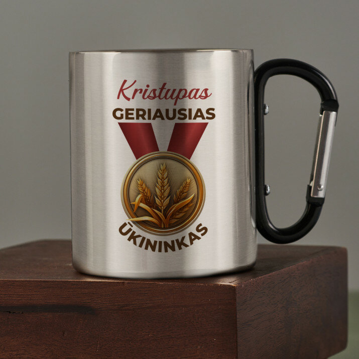 Geriausias ūkininkas - Metalinis puodelis su karabinu
