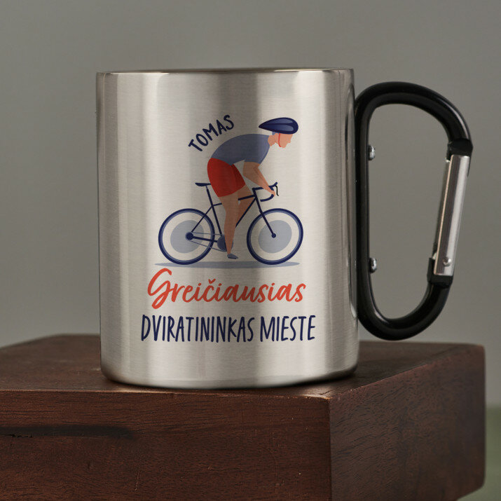 greičiausias dviratininkas mieste - Metalinis puodelis su karabinu