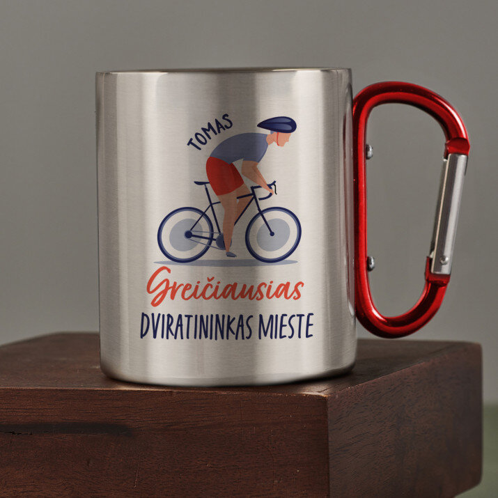 greičiausias dviratininkas mieste - Metalinis puodelis su karabinu greičiausias dviratininkas mieste - Metalinis puodelis su karabinu