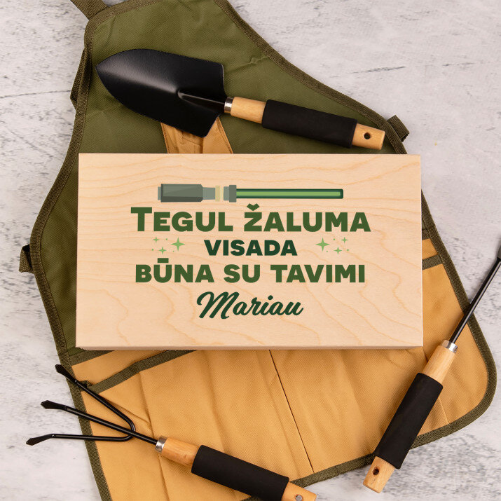Tegul žaluma būna su tavimi - Sodo įrankių rinkinys su prijuoste
