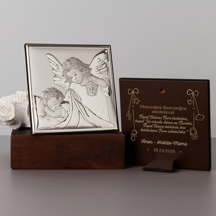 Telaimina tave Dievas - Angelas su žibintu - Sidabrinis Graviruotas paveikslėlis