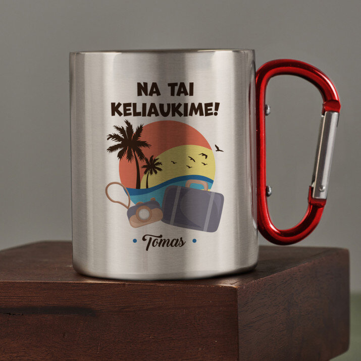 na tai keliaukime - Metalinis puodelis su karabinu