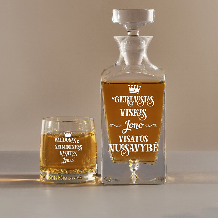 Ponas ir valdovas - Graviruotų grafino ir viskio taurių rinkinys