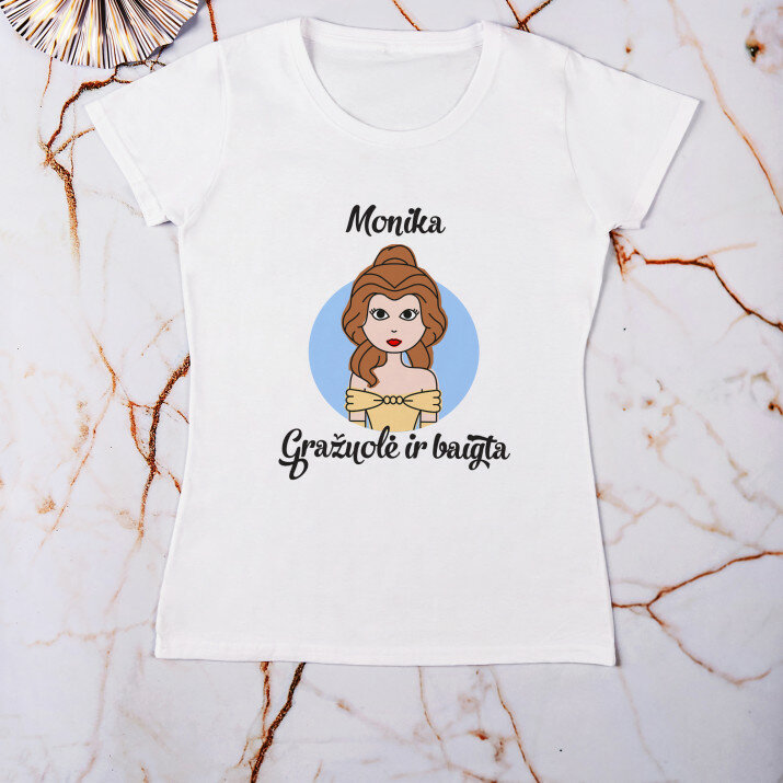 Gražuolė ir baigta - Moteriški marškinėliai su spauda