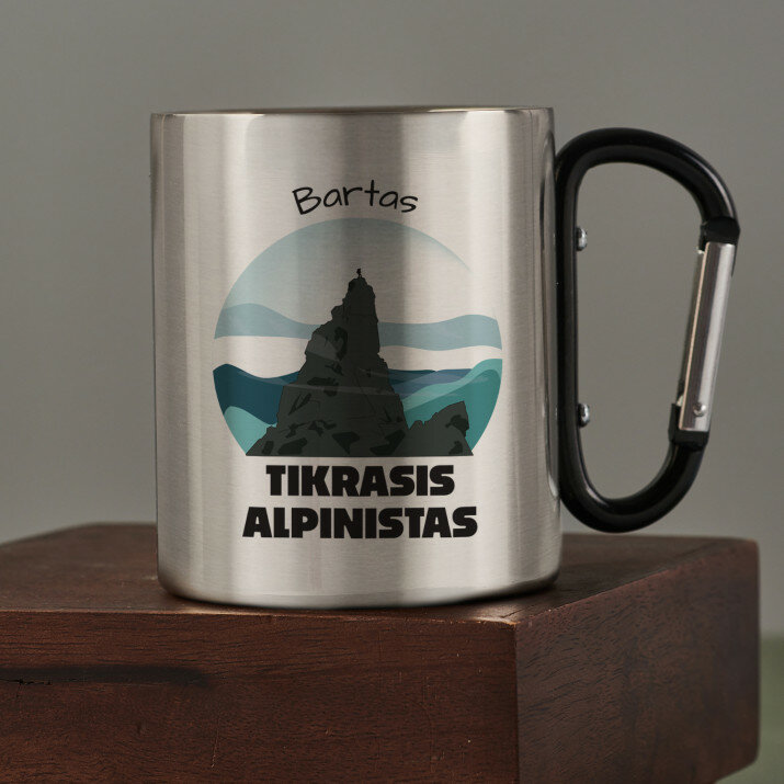 Tikras alpinistas - Metalinis puodelis su karabinu