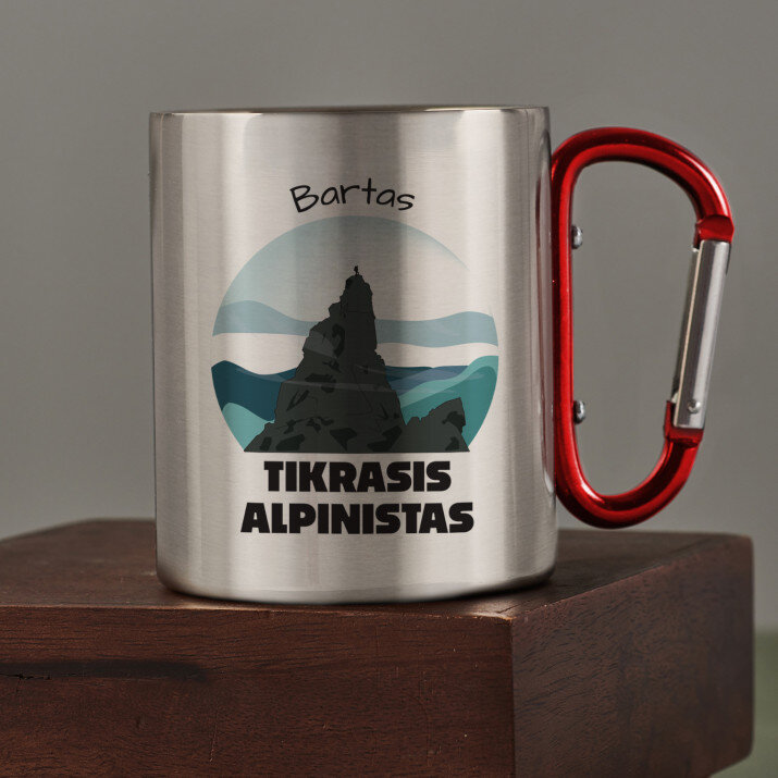 Tikras alpinistas - Metalinis puodelis su karabinu Tikras alpinistas - Metalinis puodelis su karabinu