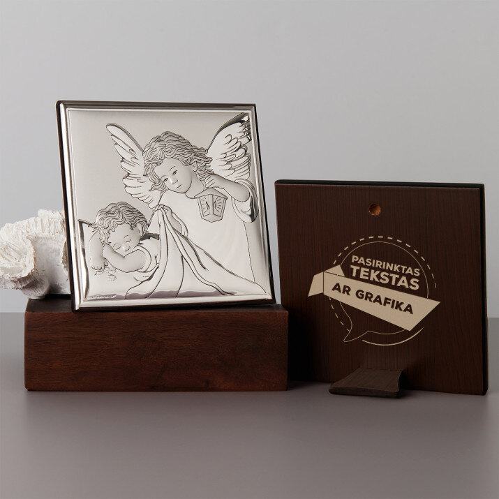 Nuosavas projektas - Angelas su žibintu - Sidabrinis Graviruotas paveikslėlis