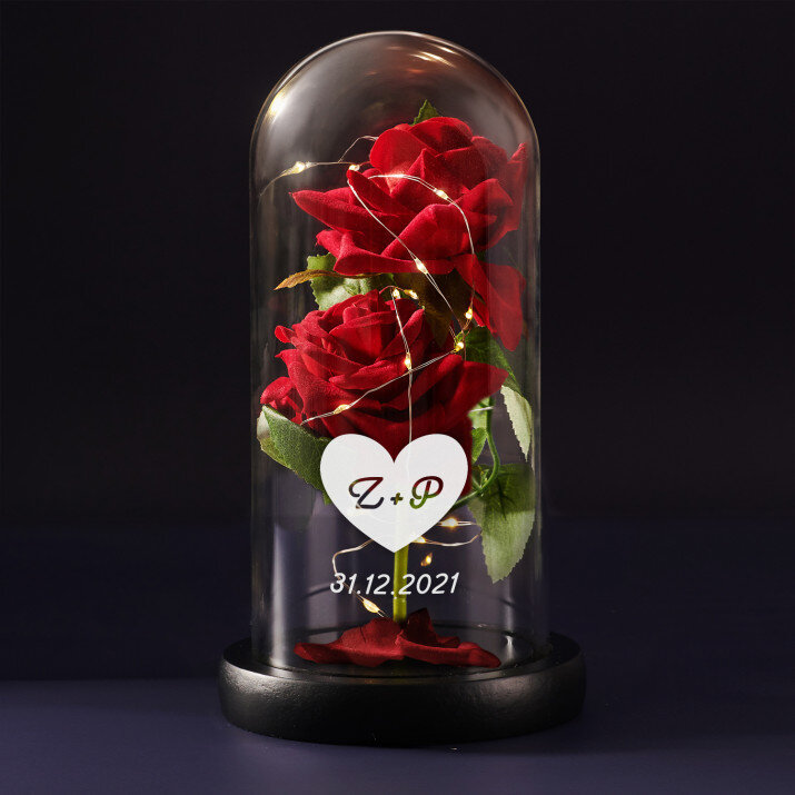 širdis + data - amžina rožė stikle