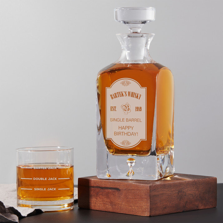 Single barrel - Graviruotų grafino ir viskio taurių rinkinys