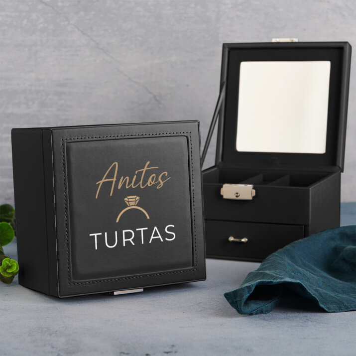 Turtai - Juoda papuošalų dėžutė su veidrodžiu