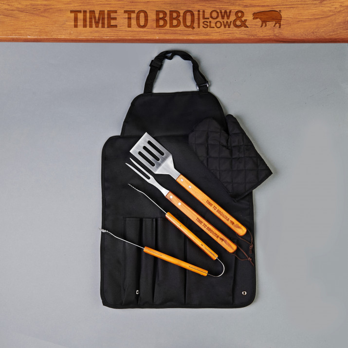 Time to bbq - Grilio rinkinys su prijuostės dėklu