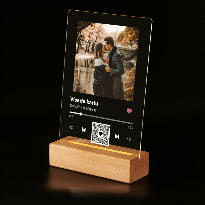 jūsų -Spotify- daina - qr kodas - Spauda ant akrilinio stiklo su LED stovu