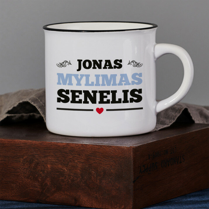 Mylimas senelis - Keramikinis puodelis su juodu apvadu