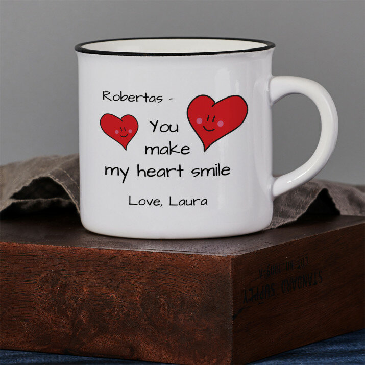 You make my heart smile - Keramikinis puodelis su juodu apvadu