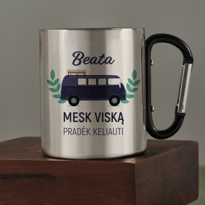 pradėk keliauti - Metalinis puodelis su karabinu