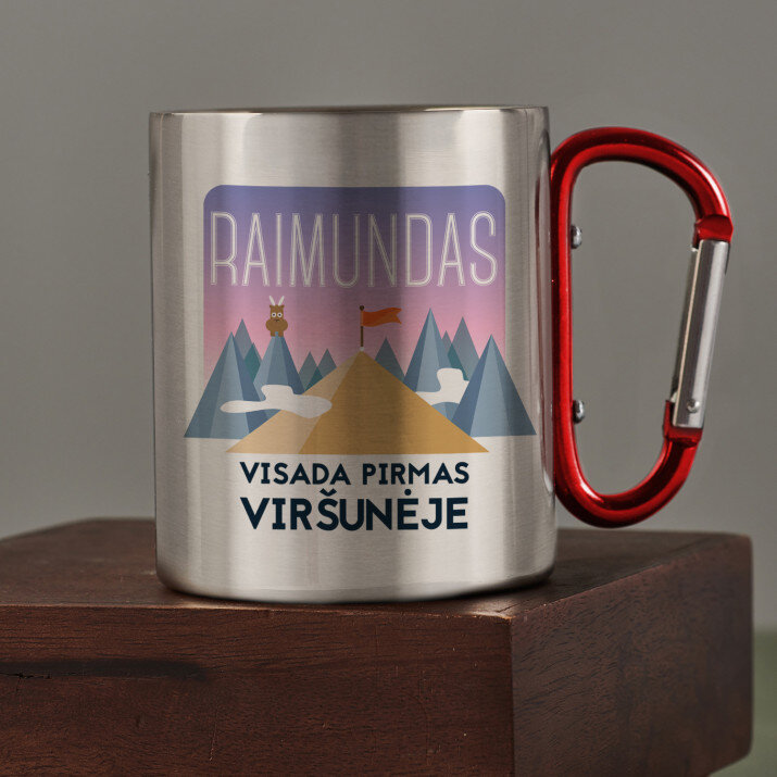 Visada pirmas viršunėje - Metalinis puodelis su karabinu