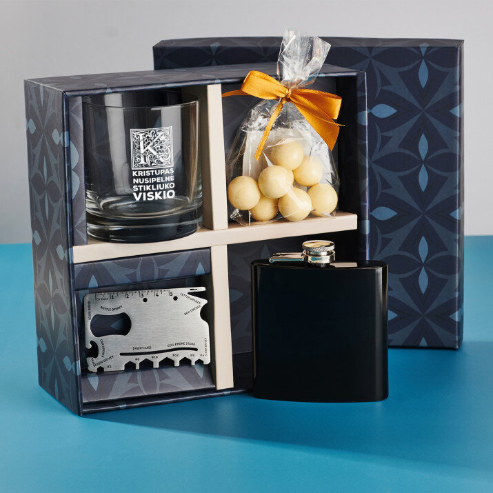 Dovanų rinkinys su viskio stikline sužadėtiniui
