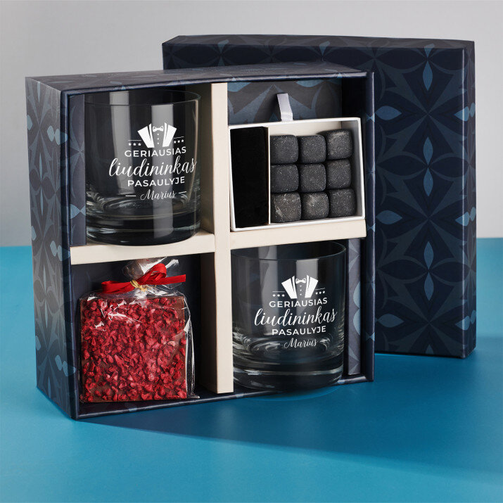 Dovanų rinkinys su viskio stiklinėmis liudininkui