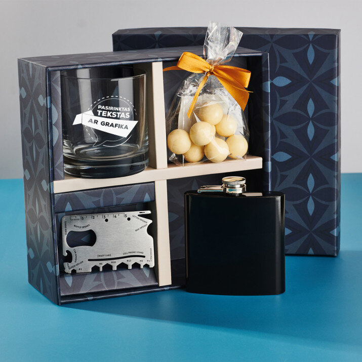 Dovanų rinkinys su viskio stikline nuosavas projektas