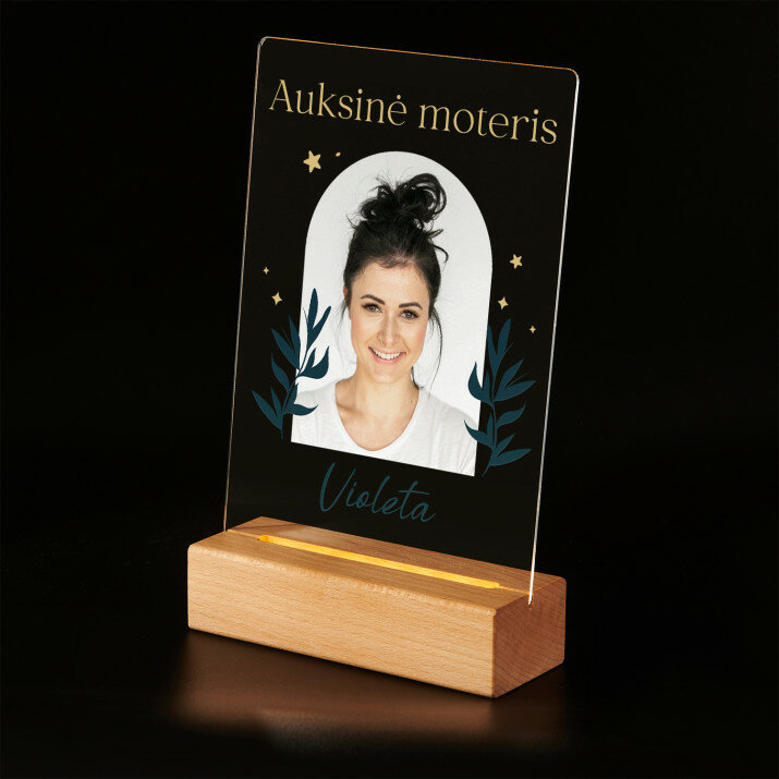 Auksinė moteris - Spauda ant akrilinio stiklo su LED stovu