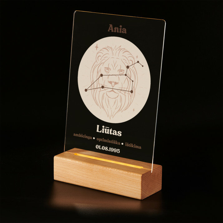 Zodiako ženklas - Liūtas - Spauda ant akrilinio stiklo su LED stovu